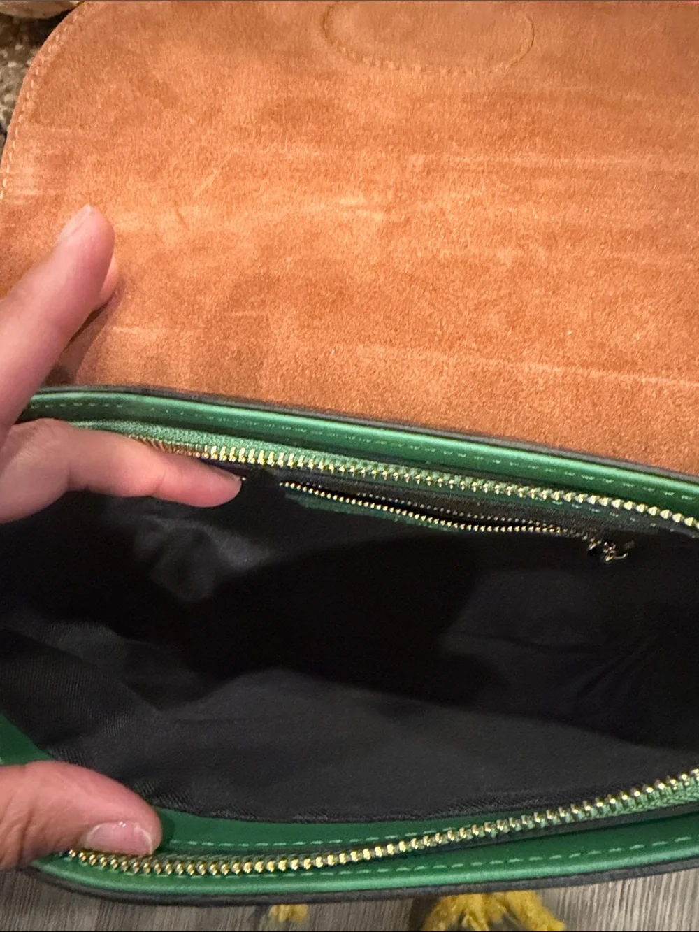 Italina Green & Brown original Leather Crossbody Bag with Matching Pouch